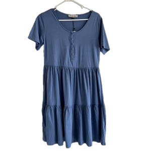 Women's Angel Maternity Blue Tiered Short Sleeve Dress Size S
